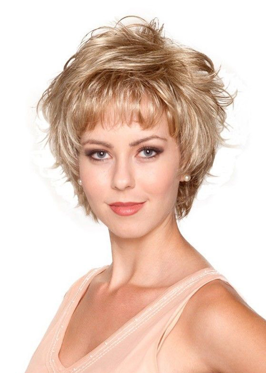 Short Blonde Color Curly Layered Lace Front Synthetic Hair Wig 8 Inches