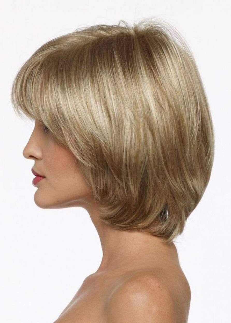 Women's Blonde Straight Bob Style Human Hair Wigs Capless Wigs With Bangs 10Inch