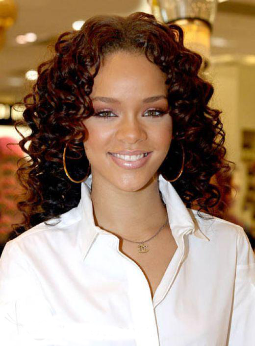 Custom Rihanna's New Hairstyle Long Curly 16 Inches Auburn Lace Front Natural Sexy Perfect Wig