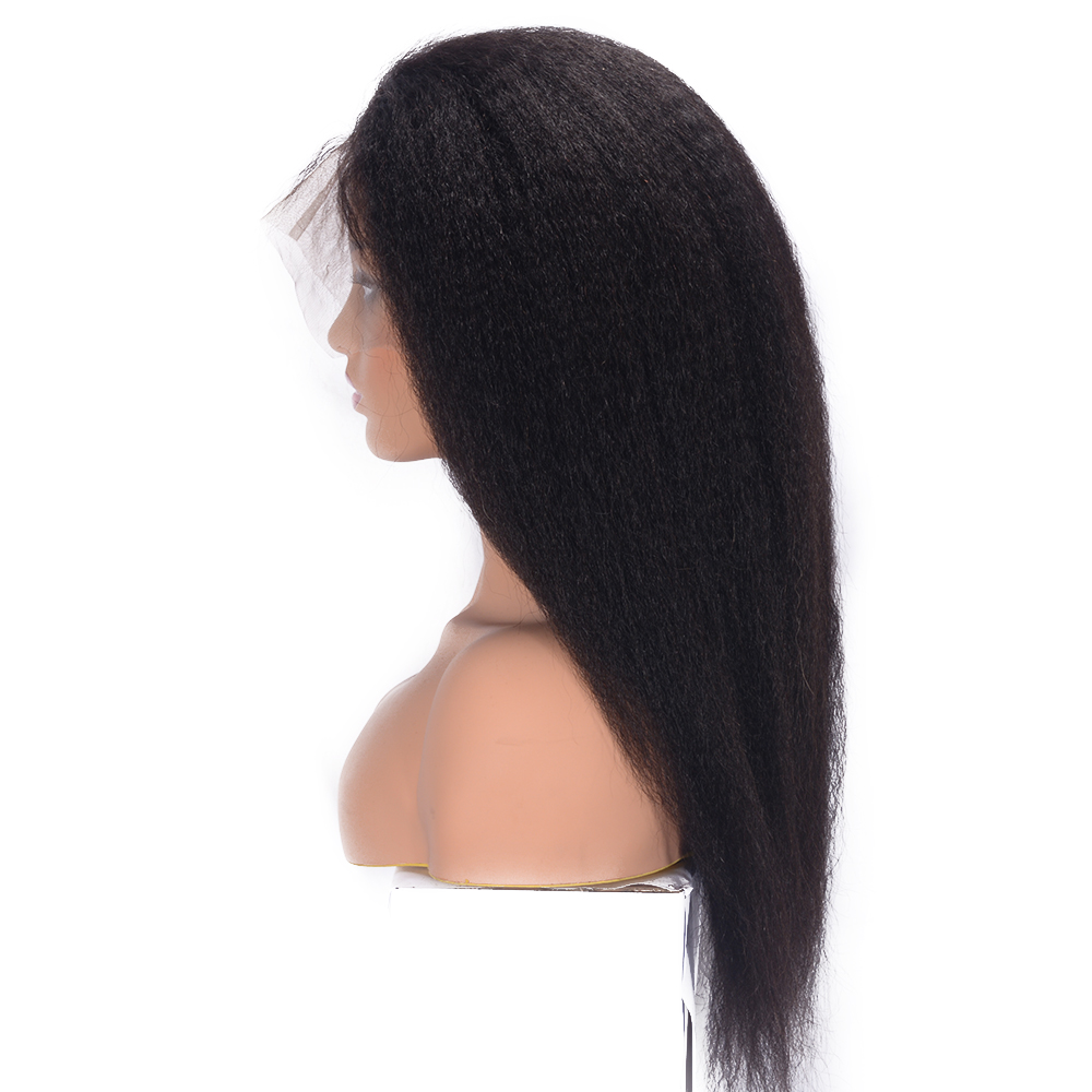 Women's Yaki Straight 100% Human Hair Wigs Kinky Straight Lace Front Cap Wigs 22Inches