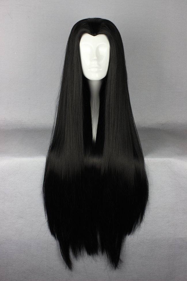 Lily Munster Hairstyle Long Straight Black Cosplay Wig 30 Inches