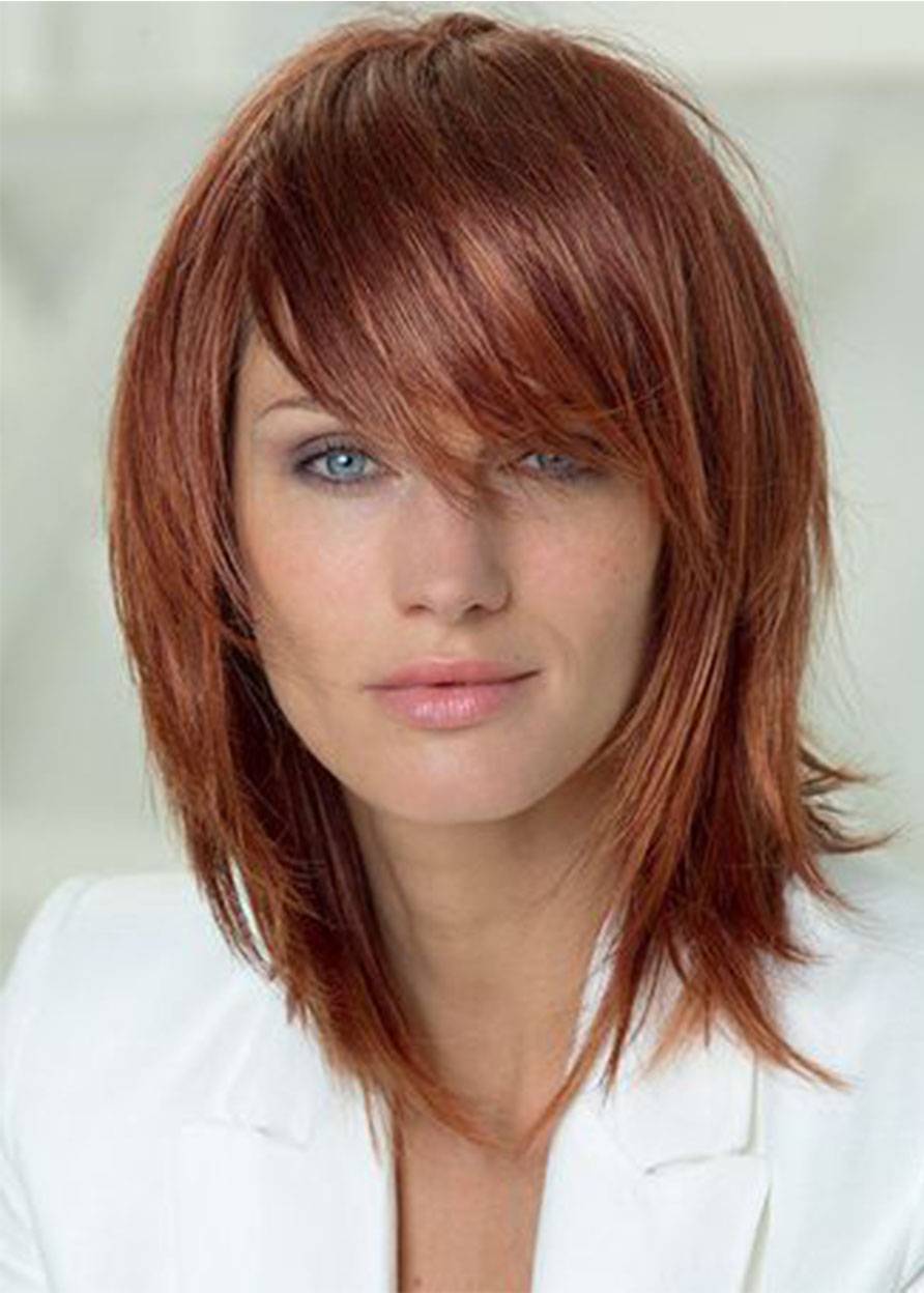 Natural Straight Women's Layered Hairstyle Medium Length Synthetic Hair Lace Front Wigs 16Inch