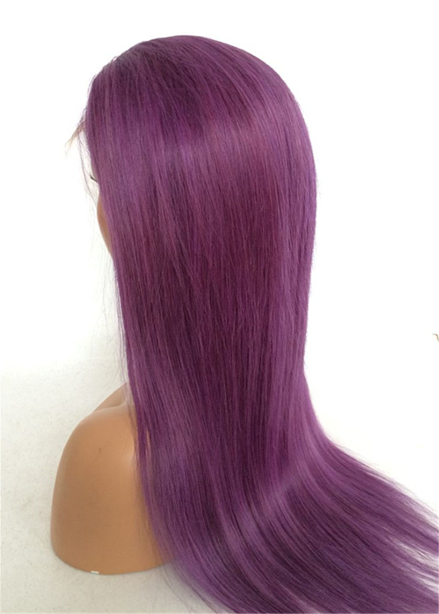 Long Straight Human Hair Lace Front Wig Purple Color 26 Inches