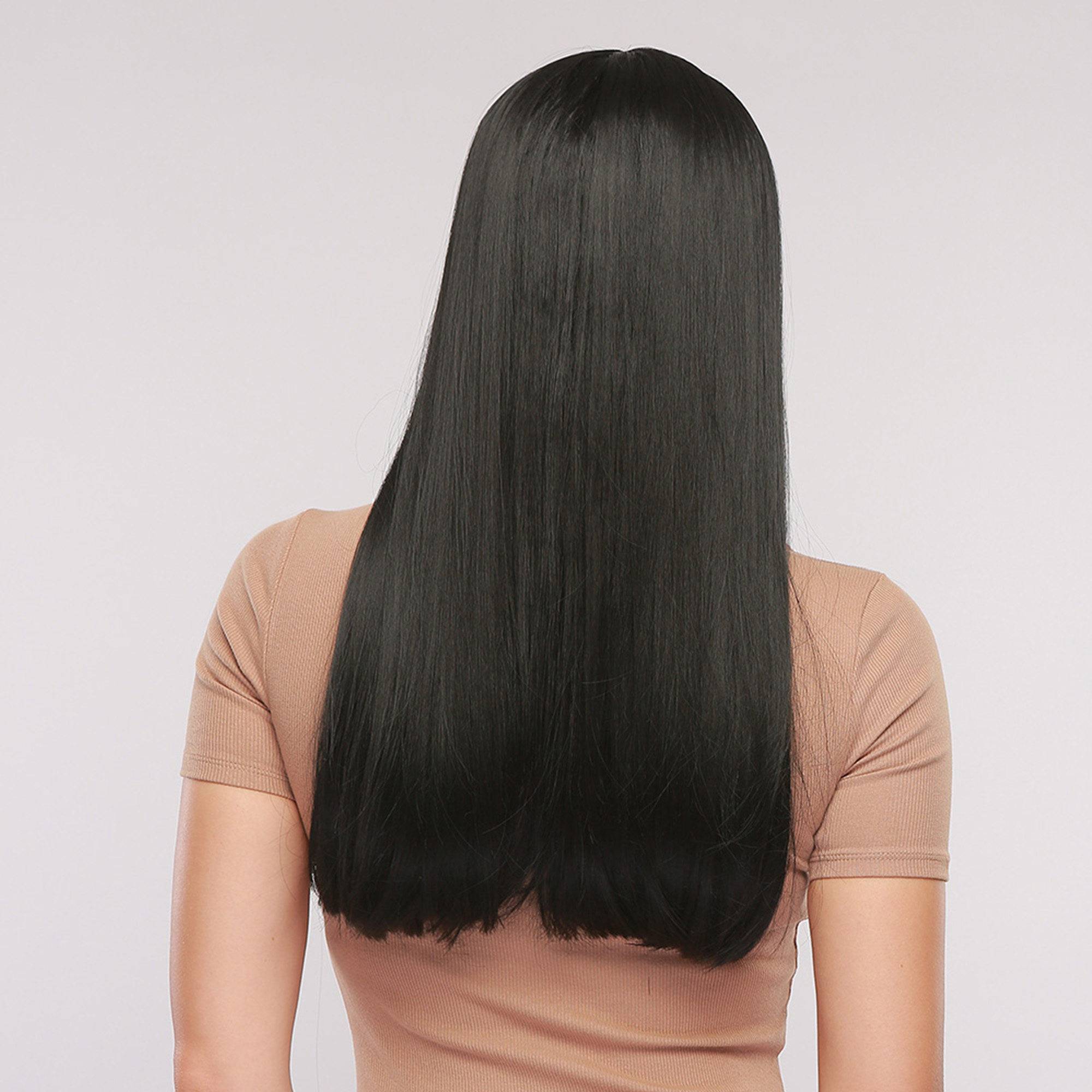 Long Synthetic Natural Straight Hair With Bangs Capless Wig 28 Inches