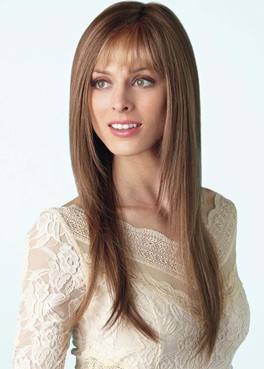 Fashion Women's Long Layered Straight Human Hair Wigs With Bangs Capless Wigs 26Inch