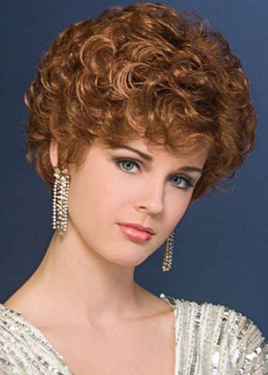 Women's Blonde Curly Cropped Synthetic Hair Comfortable Capless Wigs 8Inch