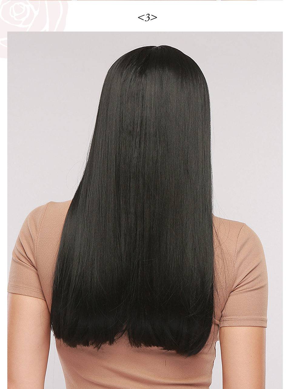 Long Synthetic Natural Straight Hair With Bangs Capless Wig 28 Inches