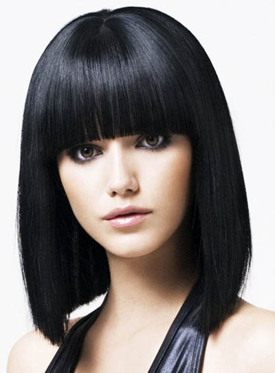 Affordable Impressive Lovely Medium Straight Bob Black Hair Wig 100% Human Hair 12 Inches with Fringe