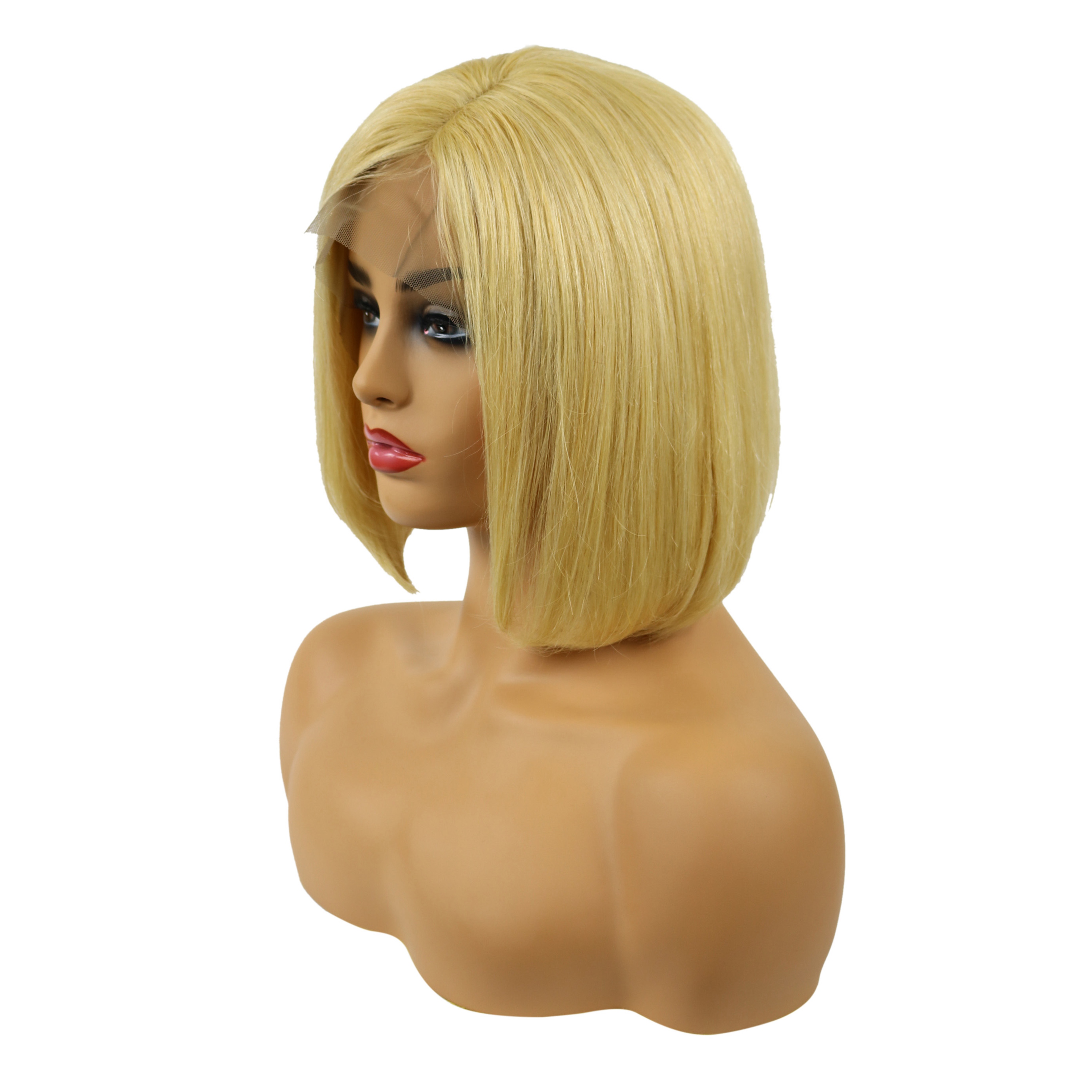 Short Straight Bob Hairstyle Side Swept Lace Front Human Hair Wigs 10 Inches