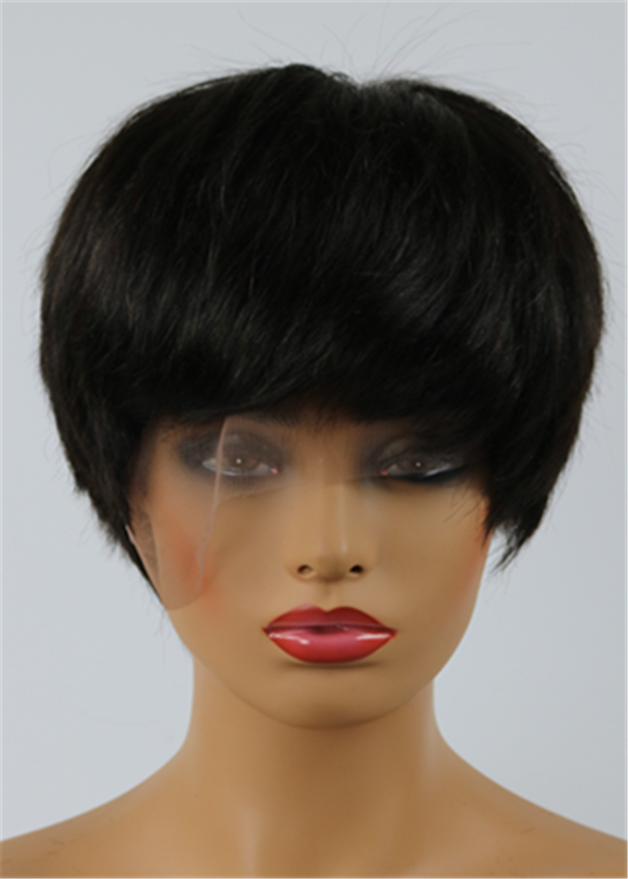 Jennifer Hudson Pixie Dark Brown Layered Celebrity Top Quality Short Natural African American Wigs Human Hair Full Lace 6 Inches