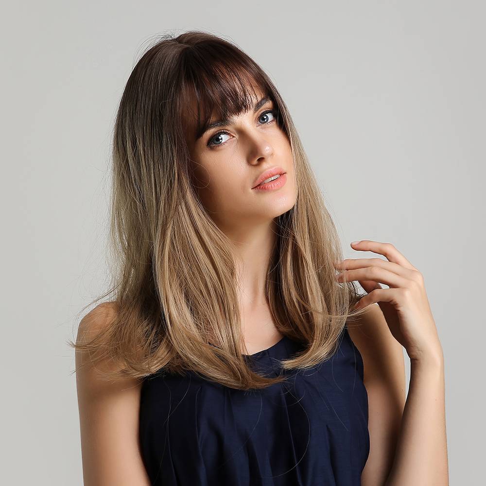 Long Bob Synthetic Hair Straight Wig With Bangs 20 Inches