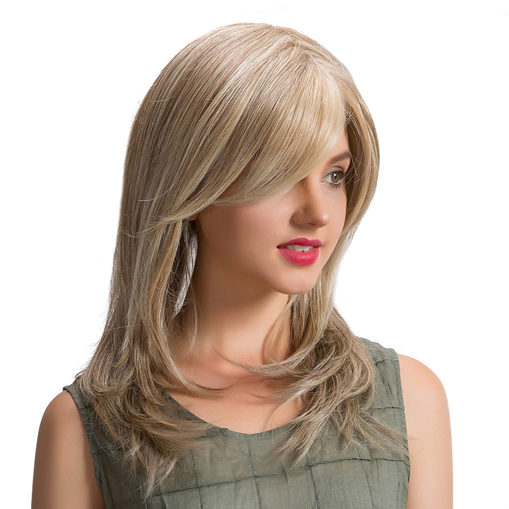 Light Color Layered Cut Side Fringe Synthetic Capless Women Wigs