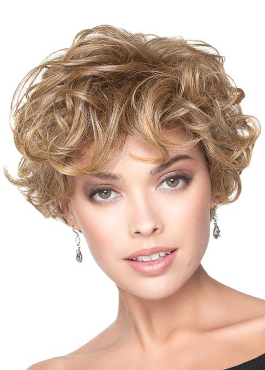 Fabulous Women's Short Wig With Romantic Full Body Curls Human Hair Capless Wigs 10Inch