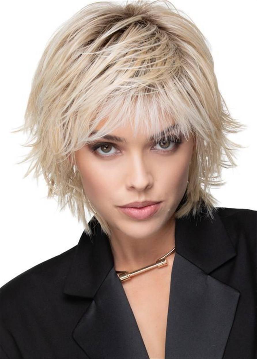 Short Shaggy Hairstyles Medium Bob Synthetic Hair Wavy Wigs 12 Inch