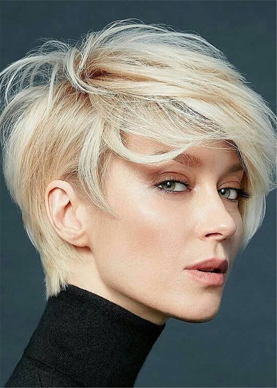 Short Hairstyle Natual Straight Human Hair With Feminine Layers Women Wig