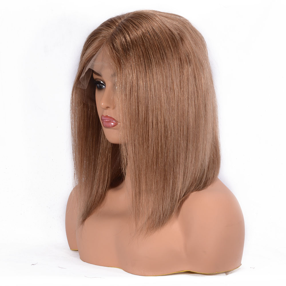 Bob Human Hair Short Wigs Middle Length Straight Lace Front Wig 14 Inches