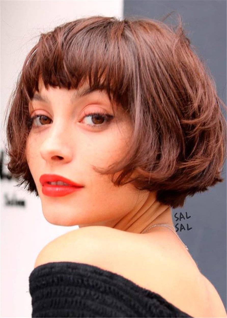 Short Wavy Bob Layered Wavy Human Hair Capless Women Wigs 12Inch