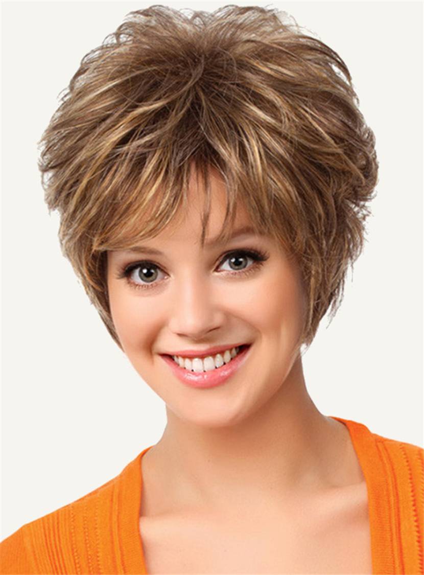 Short Straight Choppy Cut Capless Synthetic Women Wigs