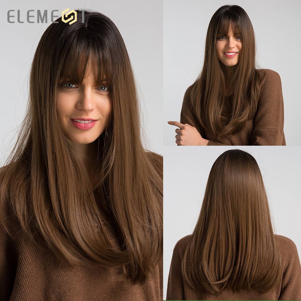 Long Straight Synthetic Hair With Bangs Women Wig 	20 Inches