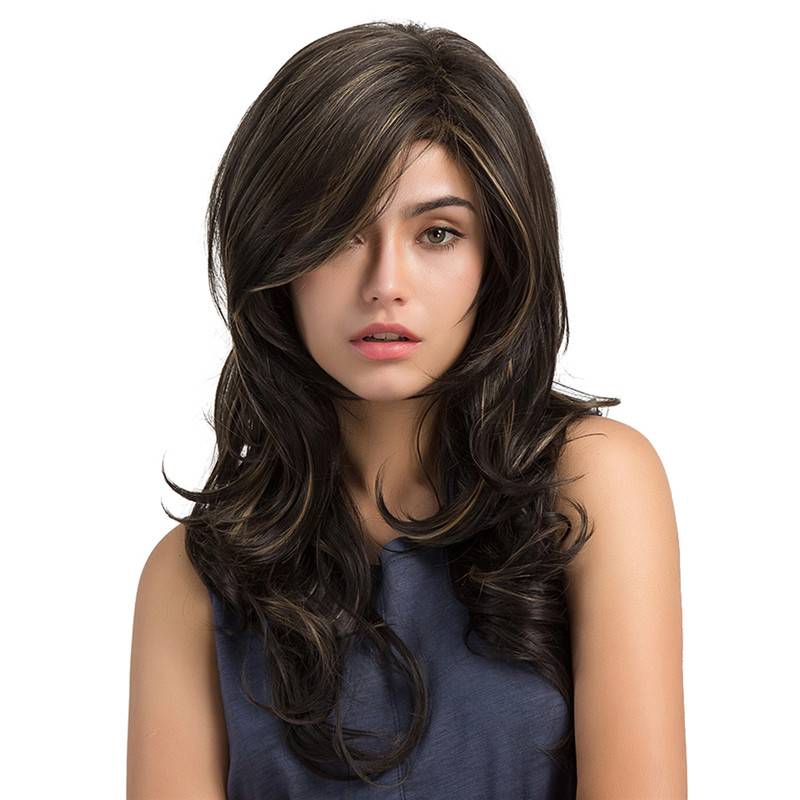 Long Body Wave Mix Color Synthetic Capless Wigs with Bangs