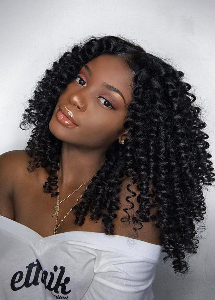 Sexy Afro Kinky Curl Layer Synthetic Hair Capless Wigs 22 Inches