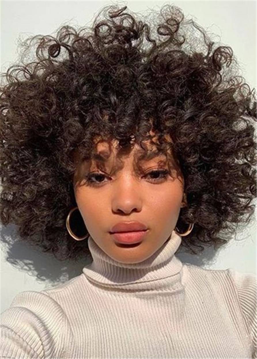 African American Afro Curly Shoulder Length Synthetic Hair Women Wigs 12 Inches