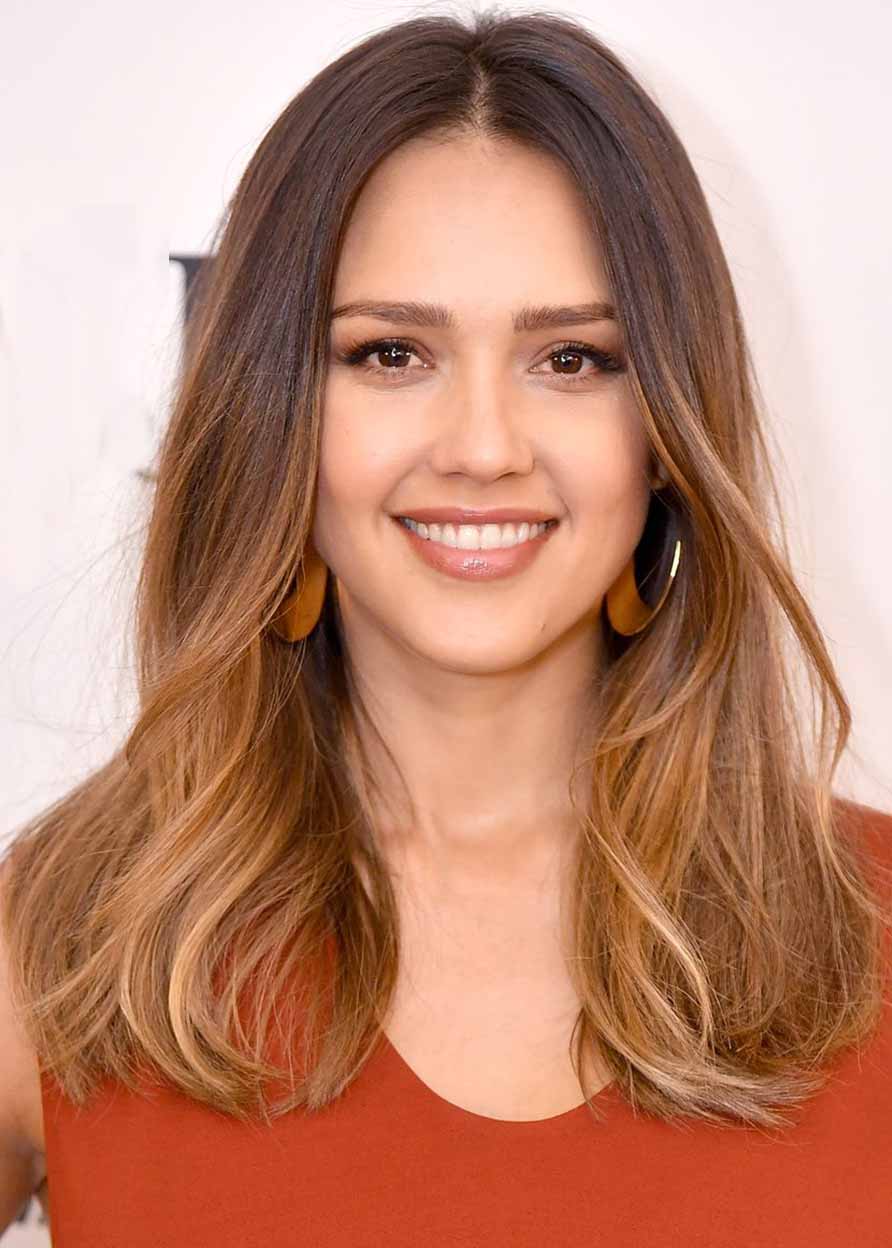 Jessica Alba's Ombre Lob Women's Natural Straight Synthetic Hair Capless Wigs 22Inch