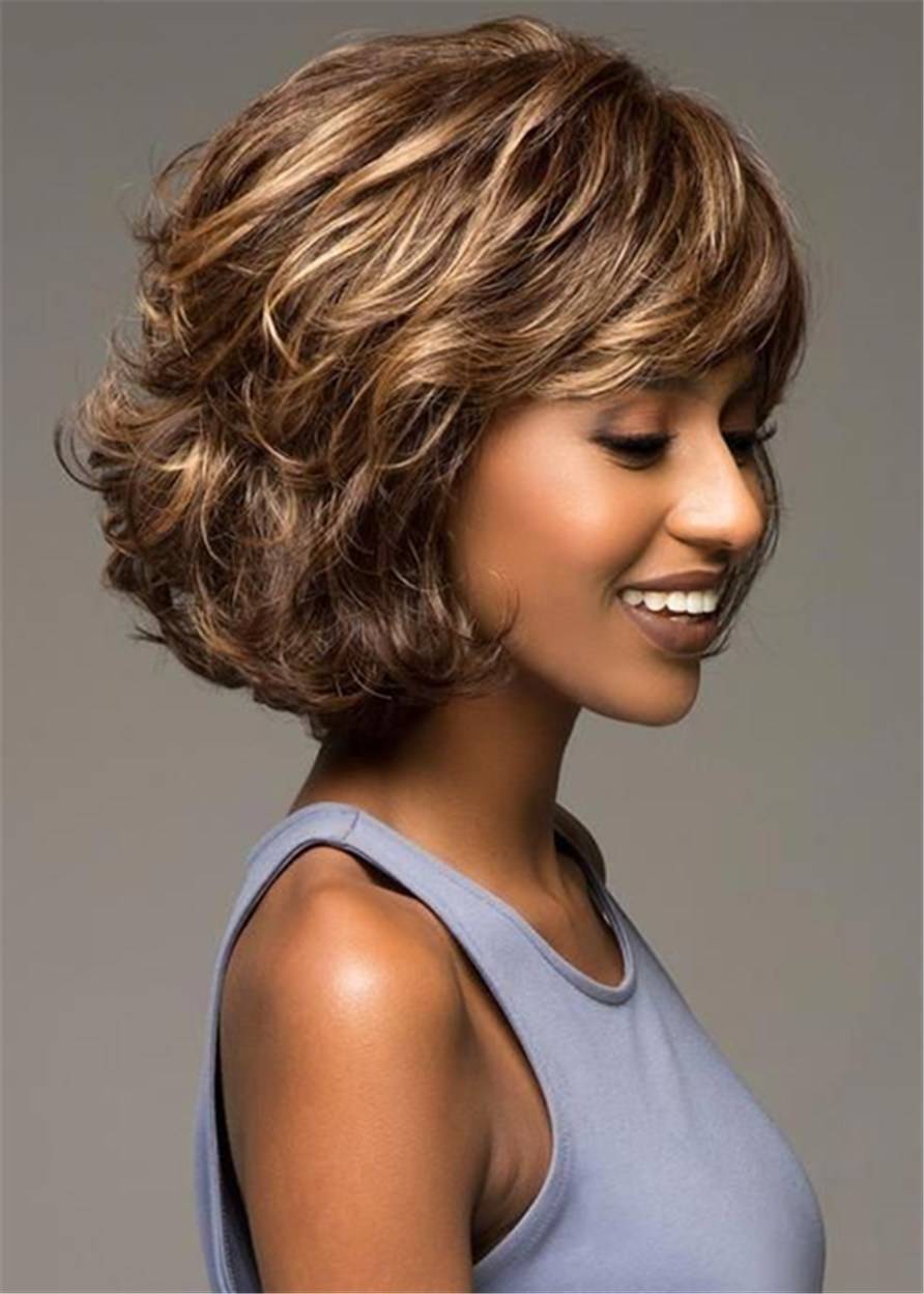 Medium Bob Hairstyles Human Hair Wavy Wig 14 Inches