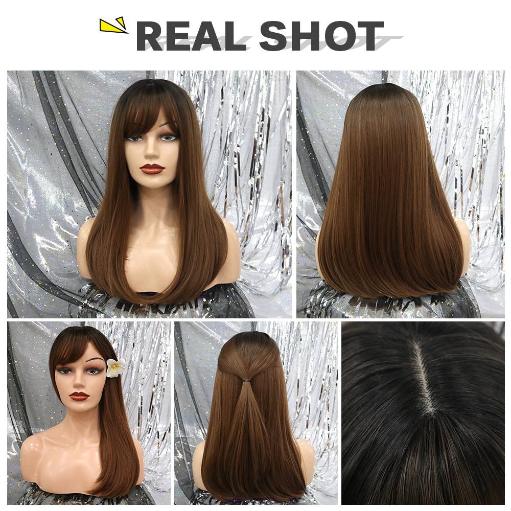 Long Straight Synthetic Hair With Bangs Women Wig 	20 Inches