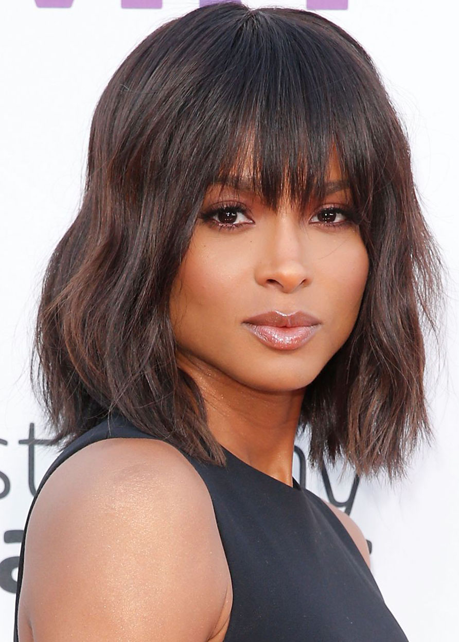 Ciara Short Layered Hairstyles Women's Celebrity Hairstyles Wavy Human Hair Lace Front Wigs 14Inch