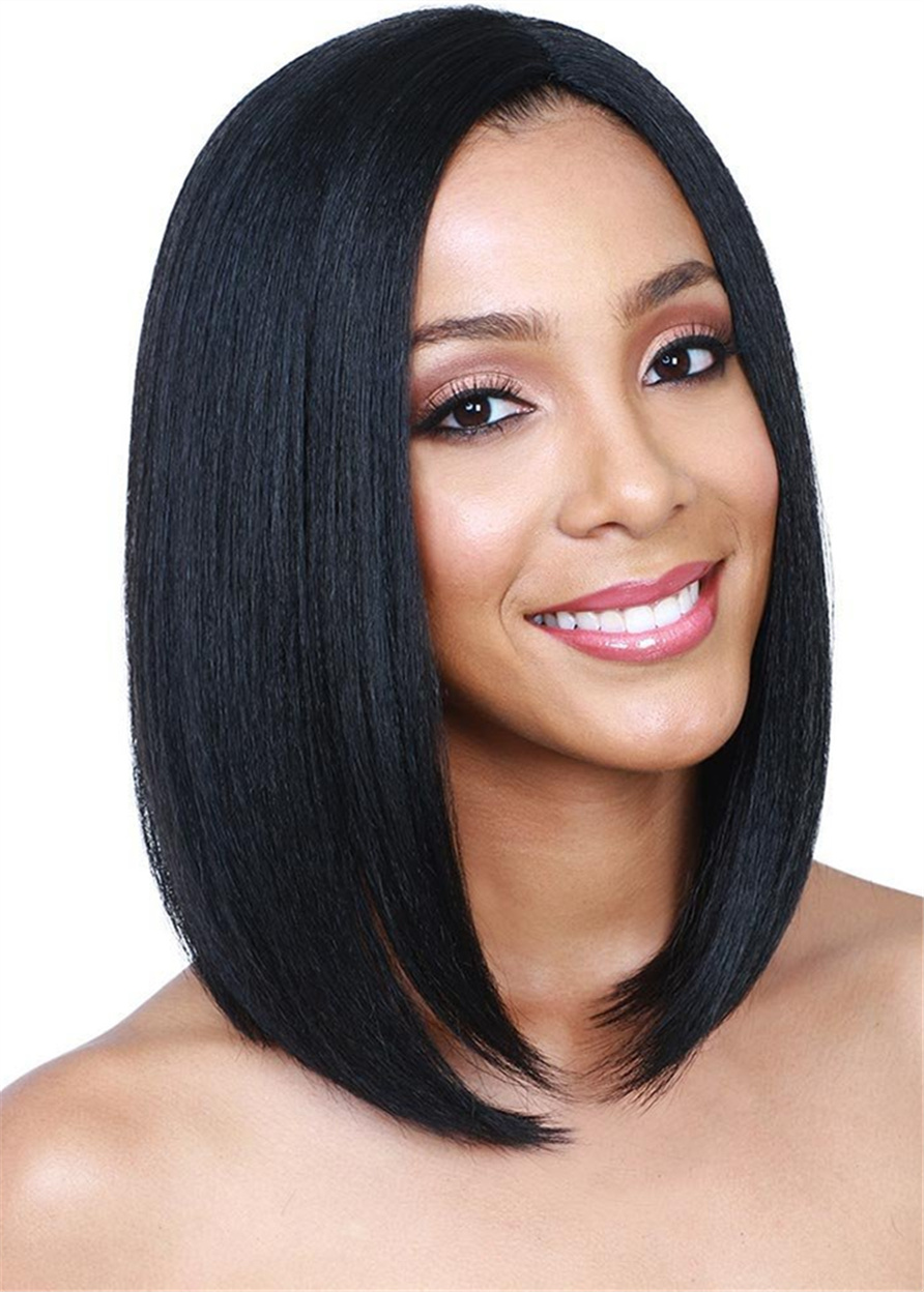 Medium Bob Hairstyle Natural Straight Synthetic Hair Wig 14Inches