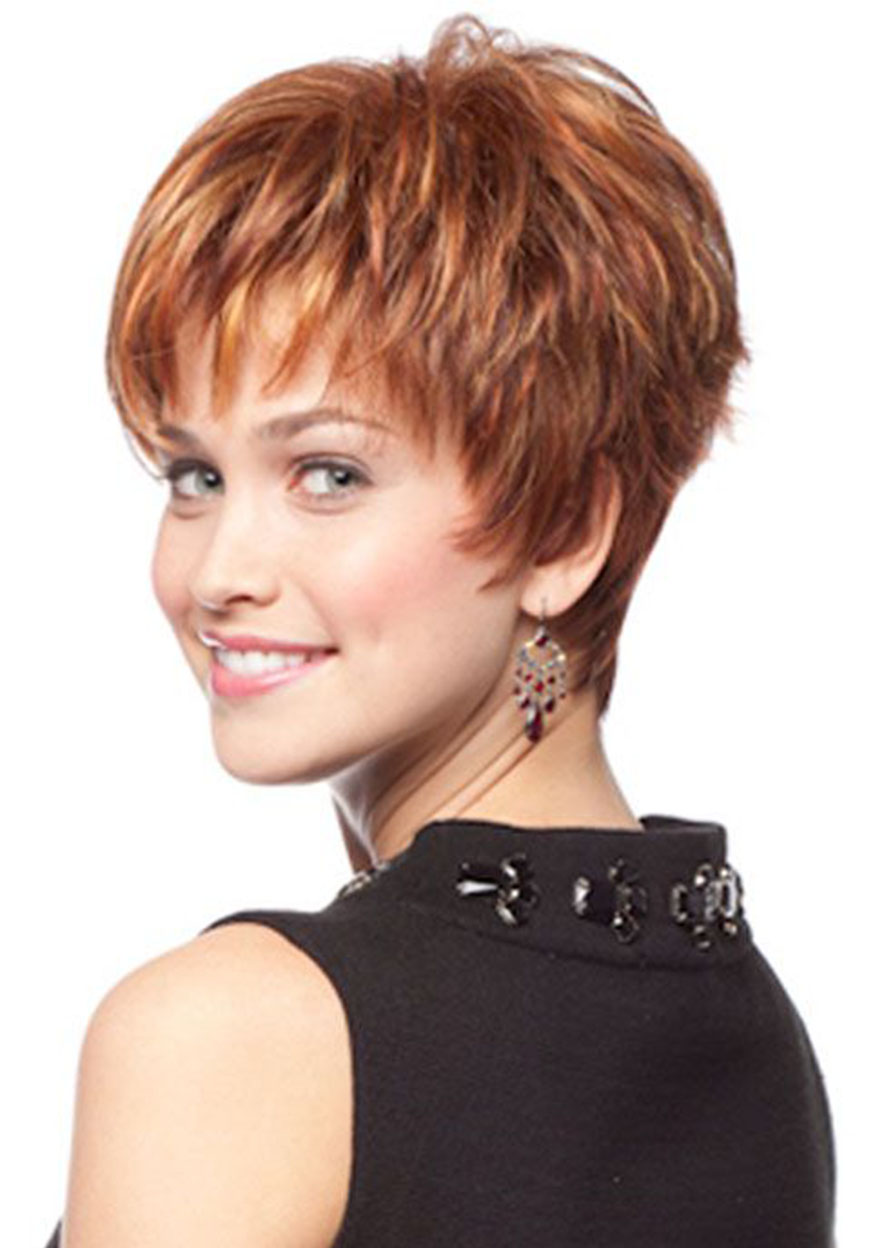 Brown Color Woman'S Short Length Straight Synthetic Hair Wig with Bangs Capless Wig 10inch