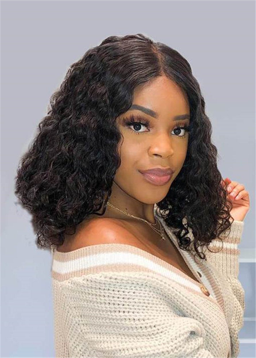 Medium Synthetic Hair Water Wave Bob Lace Front Wig 14 Inches
