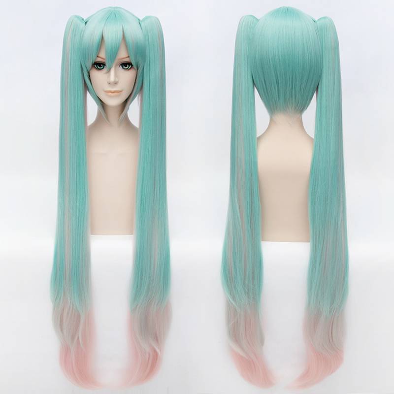 Miku Sakura Style Cosplay Long Green and Pink Wig 40 Inches