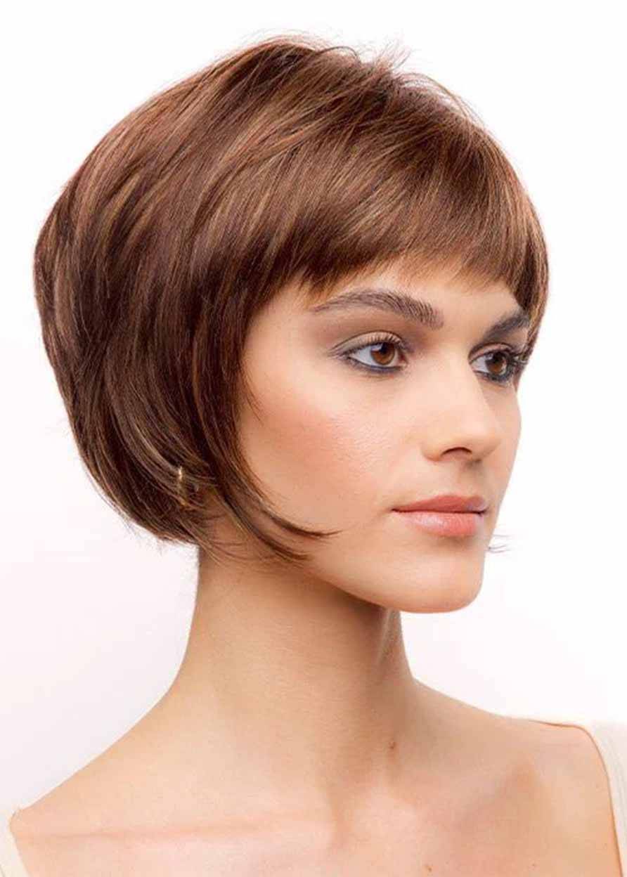 130 Density Womens Short Bob Hairstyles Straight Human Hair Capless Wigs 10inch 5621