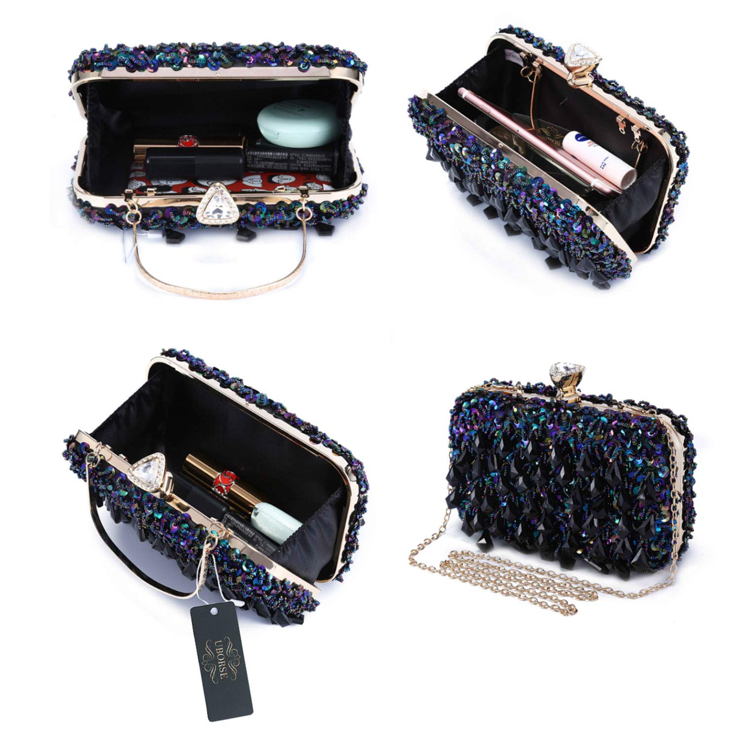 Women Wedding Clutch Rhinestone Bling Sequin Evening Bags Vintage Crystal Beaded Cocktail Party Party Purse