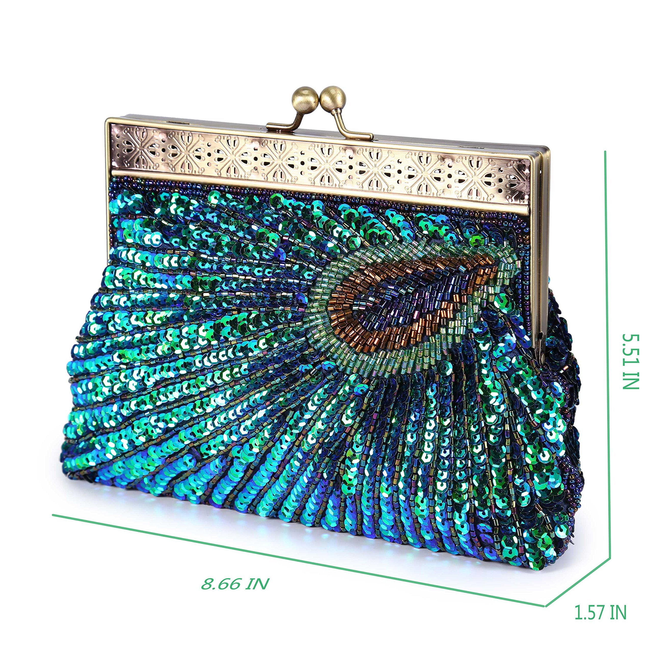 Beaded Sequin Peacock Evening Clutch Bags Party Wedding Purse