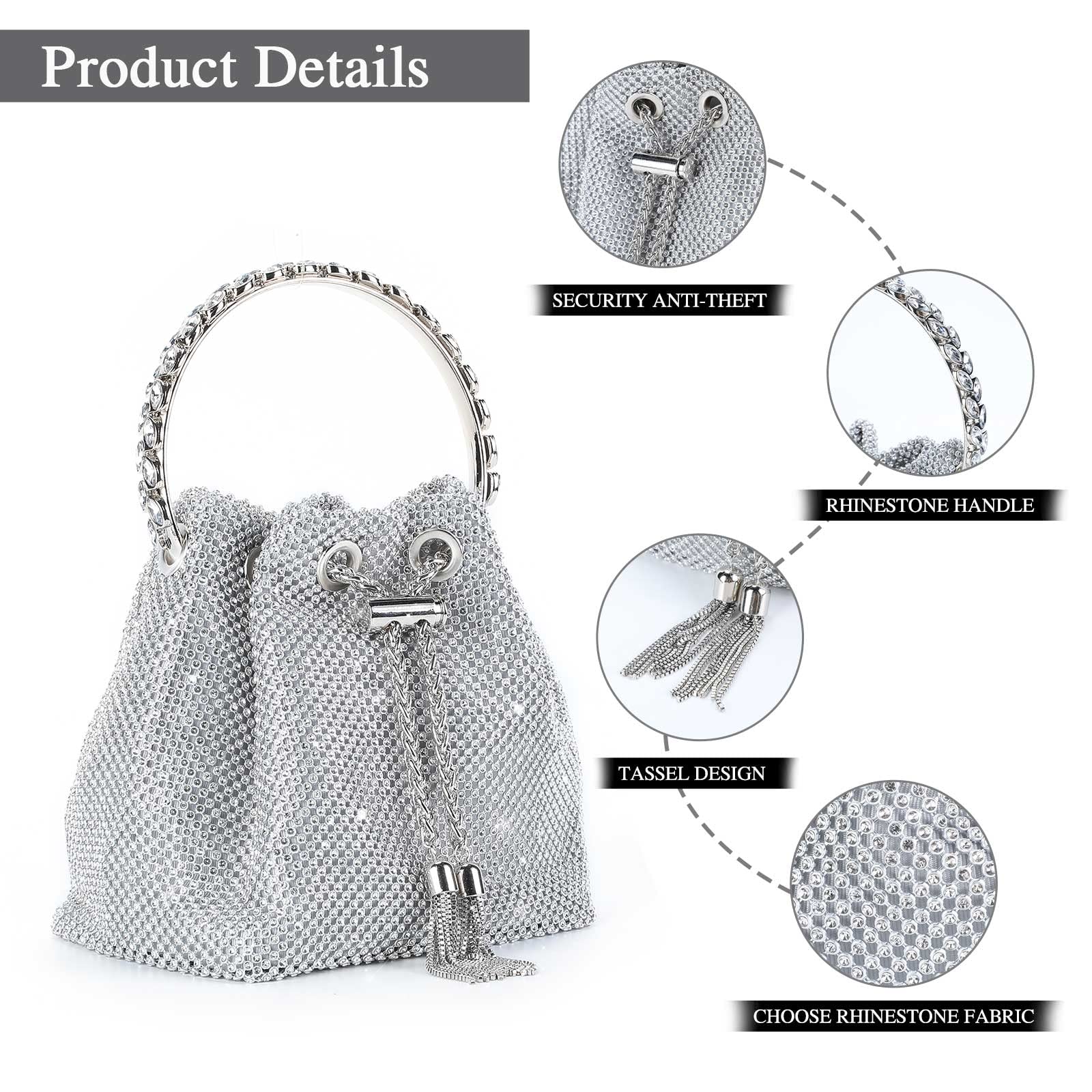 Women Evening Clutch Bags Sparkly Diamond Glitter Bag Elegant Crystal Wedding Purse Rhinestone Party Bridal Handbag