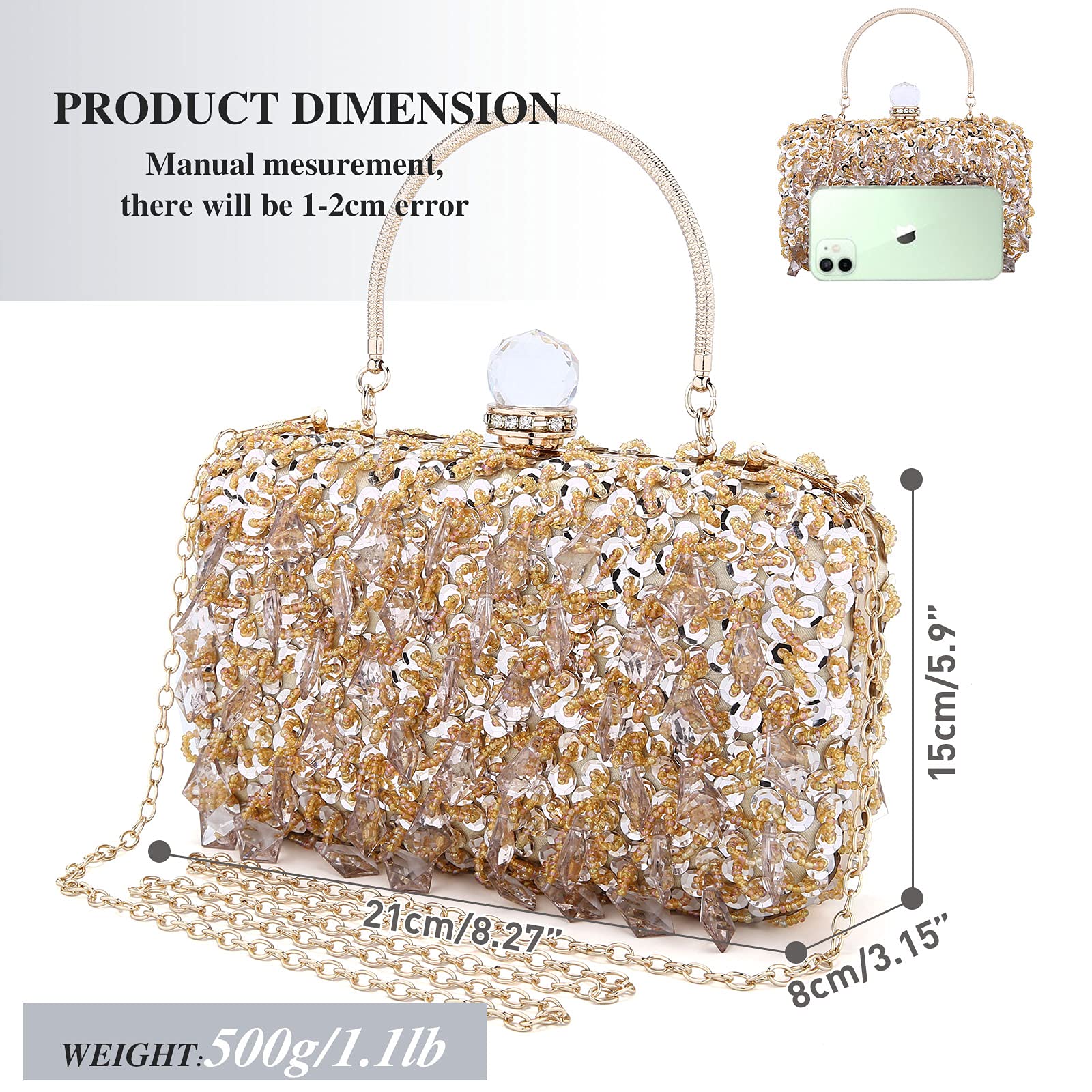 Women Wedding Clutch Rhinestone Bling Sequin Evening Bags Vintage Crystal Beaded Cocktail Party Party Purse