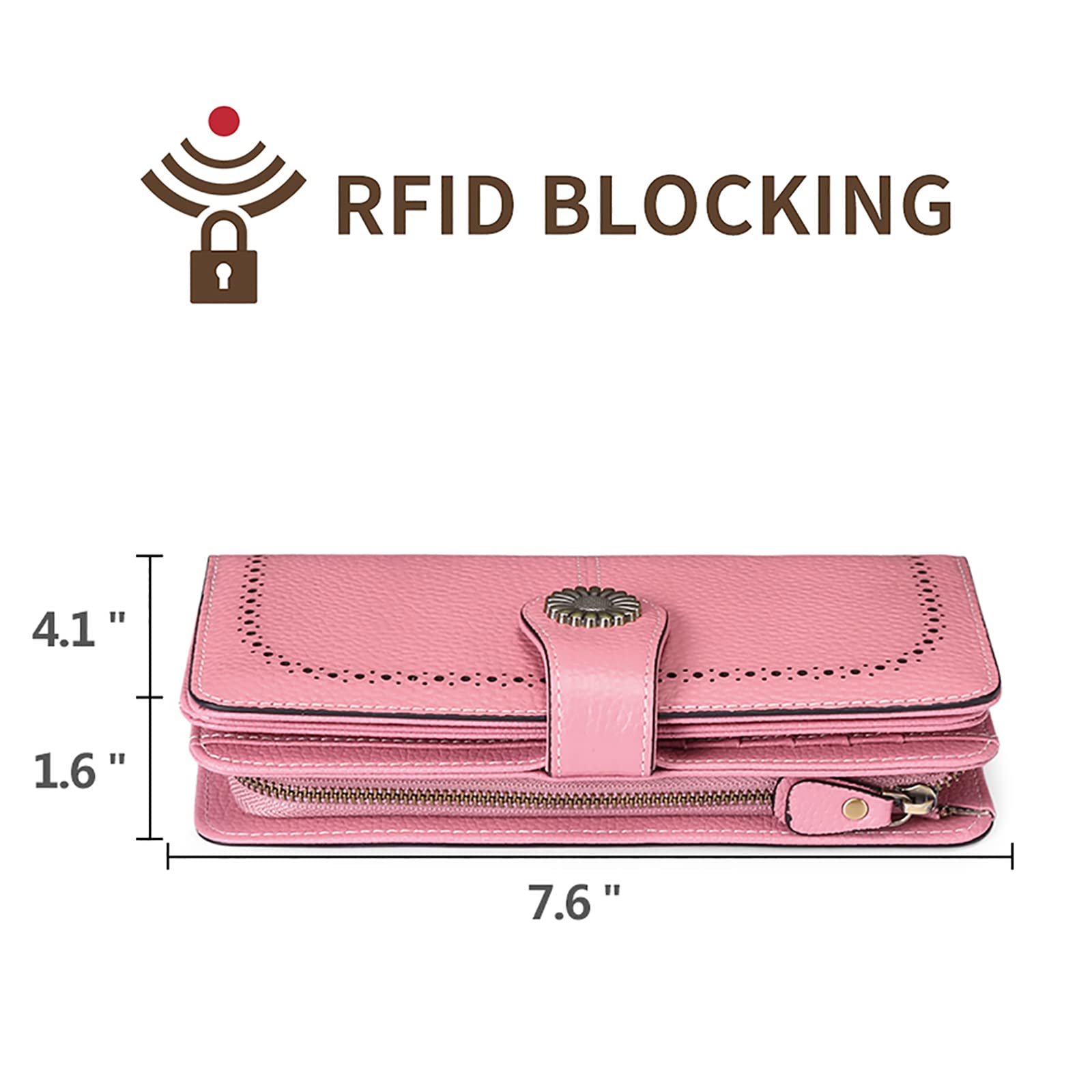 Wallets for Women Genuine Leather Credit Card Holder with RFID Blocking Large Capacity Wristlet