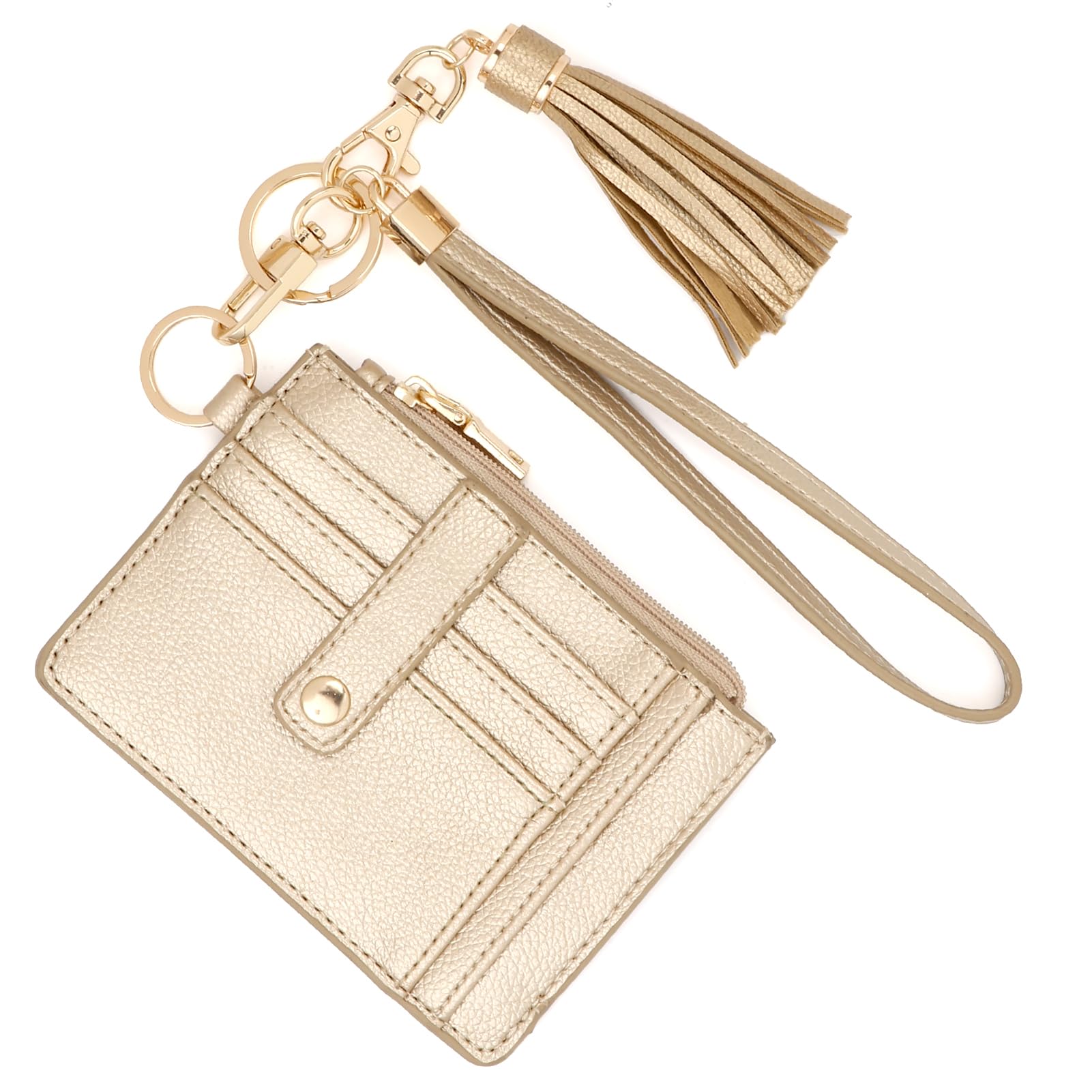 Small Wallet for Women Wristlet Keychain with Wallet,key chain wallet women Wristlet Wallets for Women（Beige）