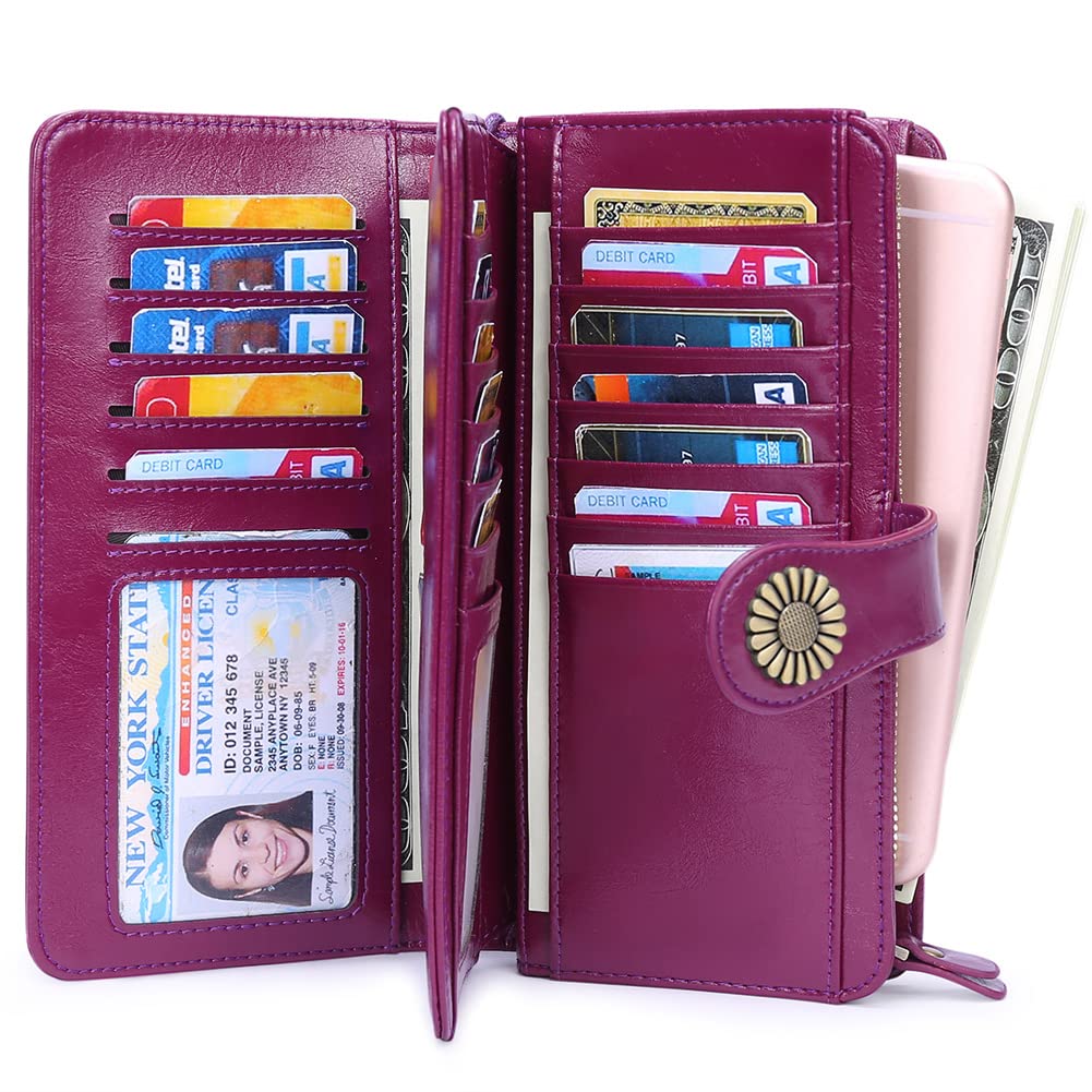 Wallets for Women Genuine Leather Credit Card Holder with RFID Blocking Large Capacity Wristlet