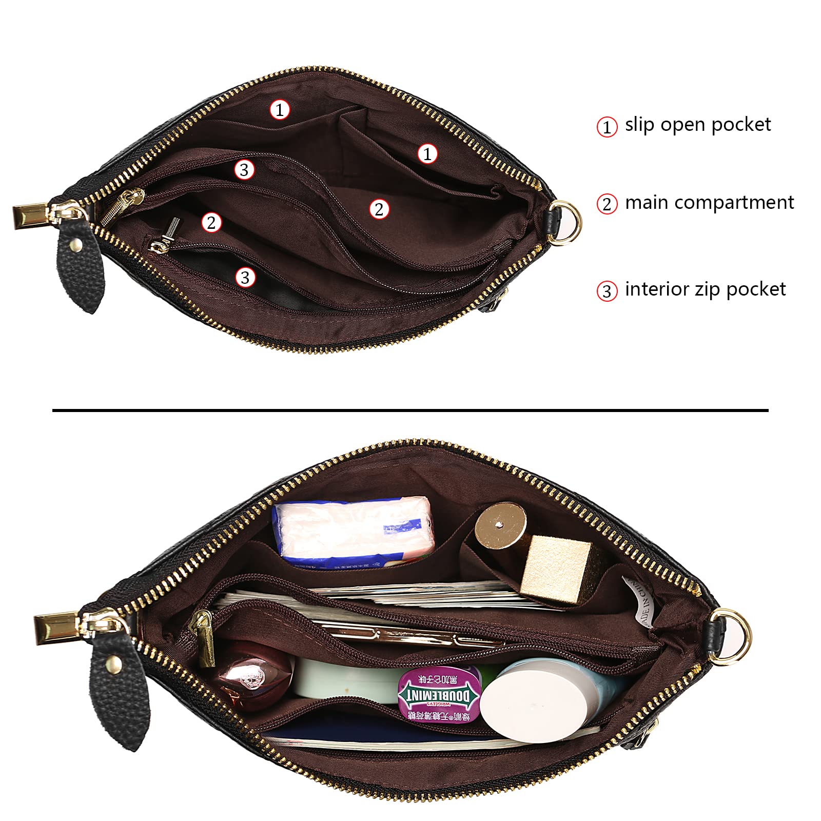 Wallet Wristlets Clutch Purses for Women Genuine Leather Crossbody Bag Handbag with Detachable Shoulder Chain