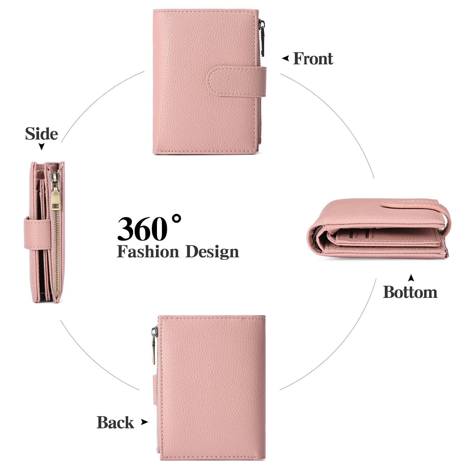 Small Wallets for Women Leather RFID Blocking Bifold Zipper Pocket Wallet Card Case Purse with ID Window