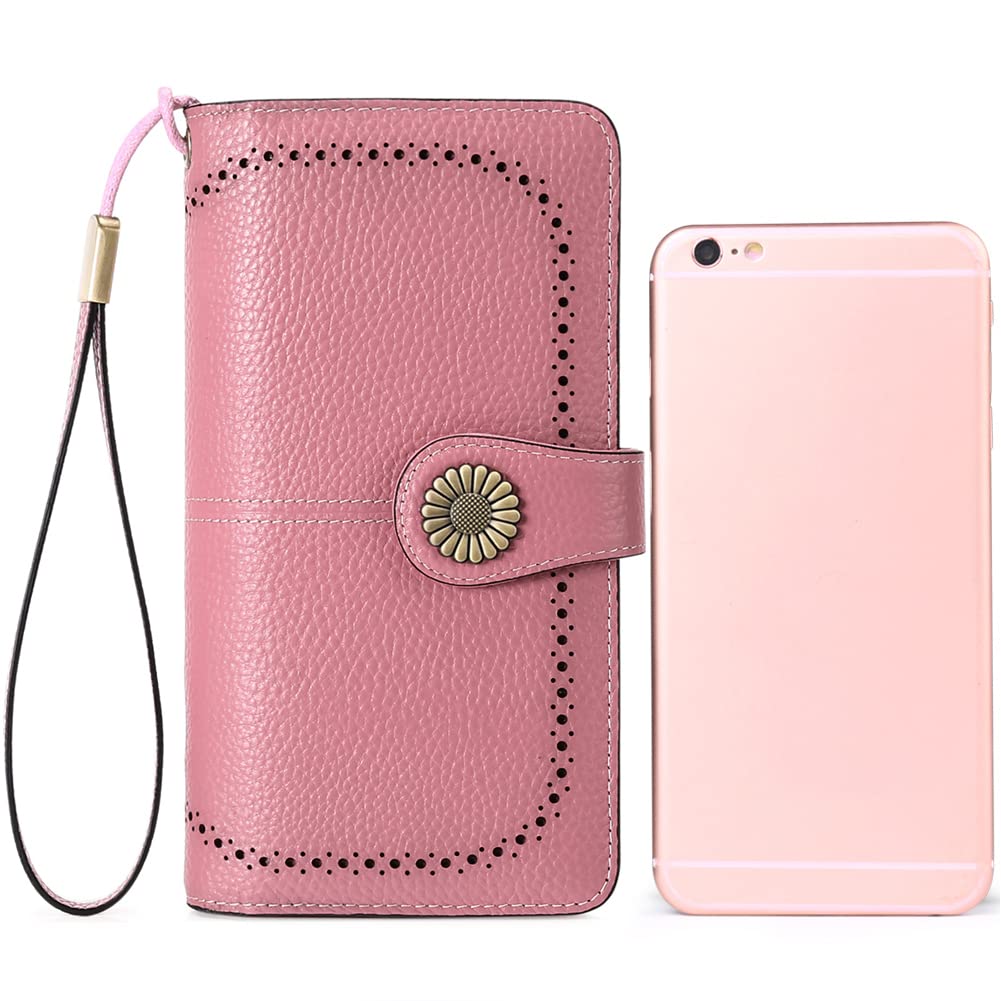 Wallets for Women Genuine Leather Credit Card Holder with RFID Blocking Large Capacity Wristlet