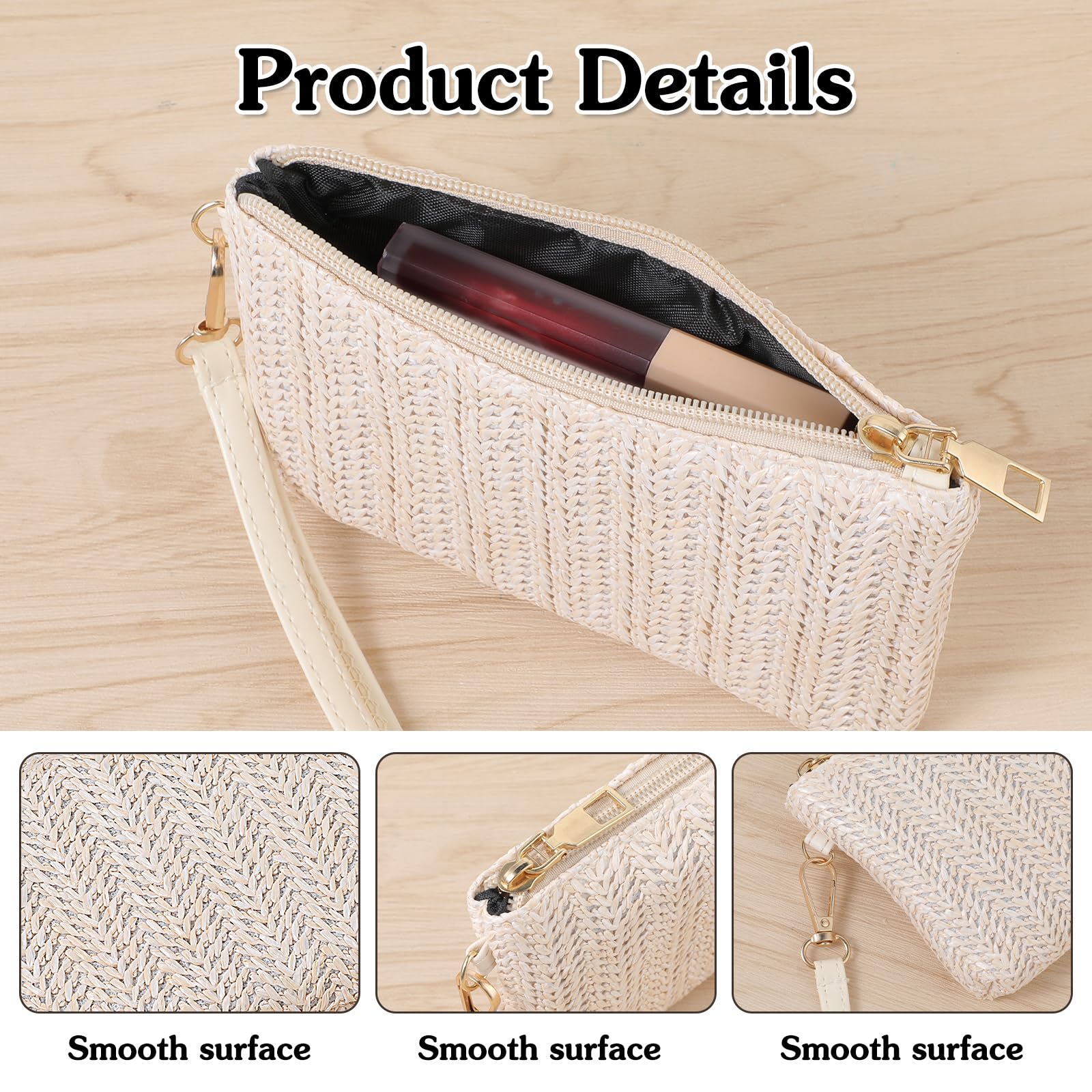 Purses for Women, Straw Woven Wristlet Wallet, Summer Beach Straw Handbag with Zipper Boho Wicker Purse