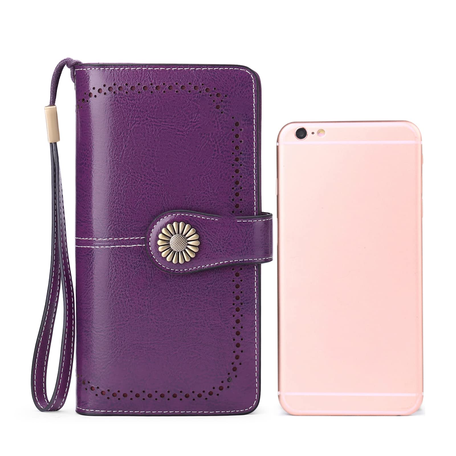 Wallets for Women Genuine Leather Credit Card Holder with RFID Blocking Large Capacity Wristlet