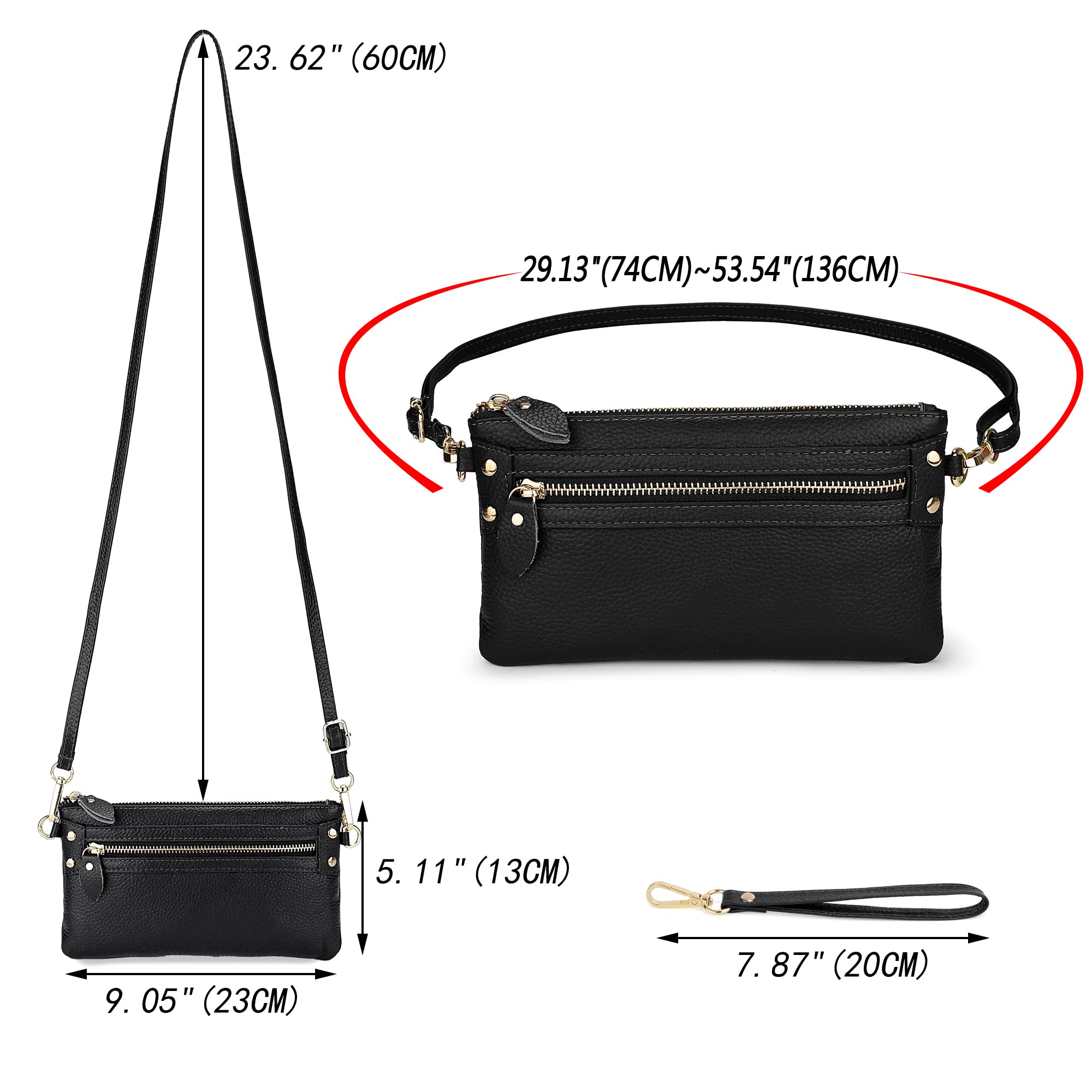 Wallet Wristlets Clutch Purses for Women Genuine Leather Crossbody Bag Handbag with Detachable Shoulder Chain