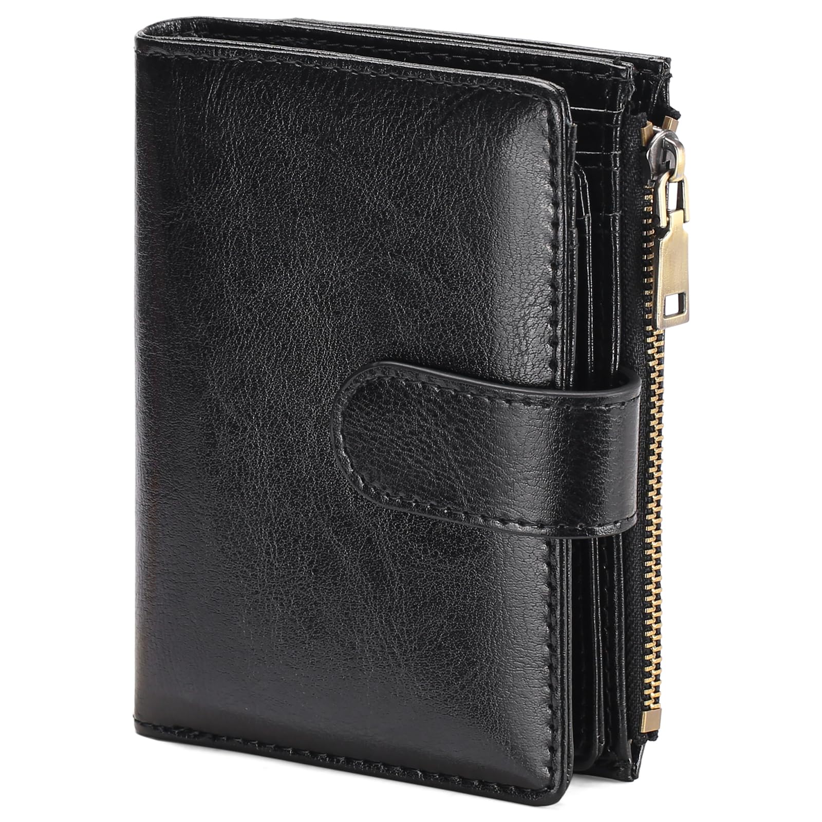 Small Wallets for Women Leather RFID Blocking Bifold Zipper Pocket Wallet Card Case Purse with ID Window