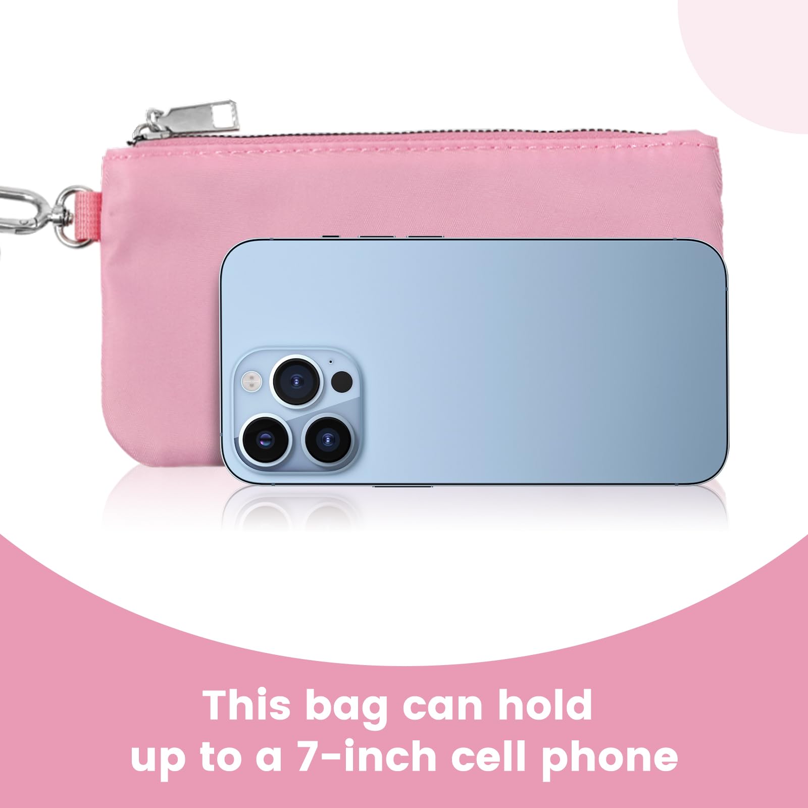 Wristlet keychain Wallet for Women Detachable Dual Pouch Wristlet Cell Phone Purse Portable Mini Phone Coin Wallet Purse Coin Pocket (Pink+White)